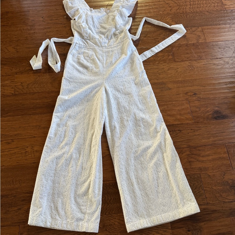 Rachel Parcell White Eyelet Ruffle Jumpsuit